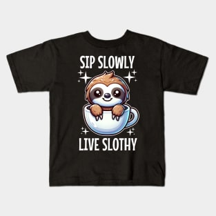 Sip Slowly, Live Slothy Kids T-Shirt